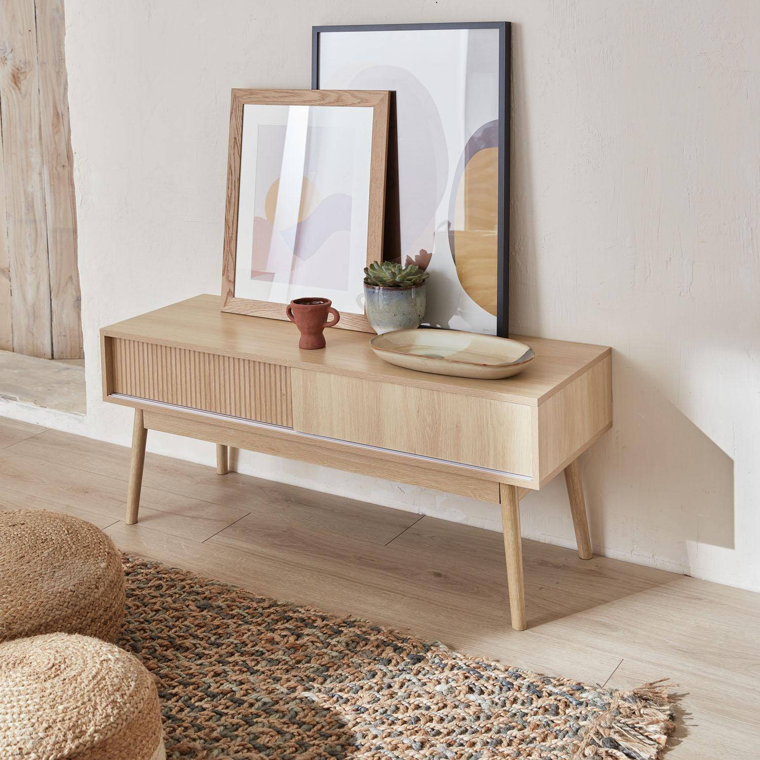 Linear - Mueble TV escandinavo efecto madera, 115cm