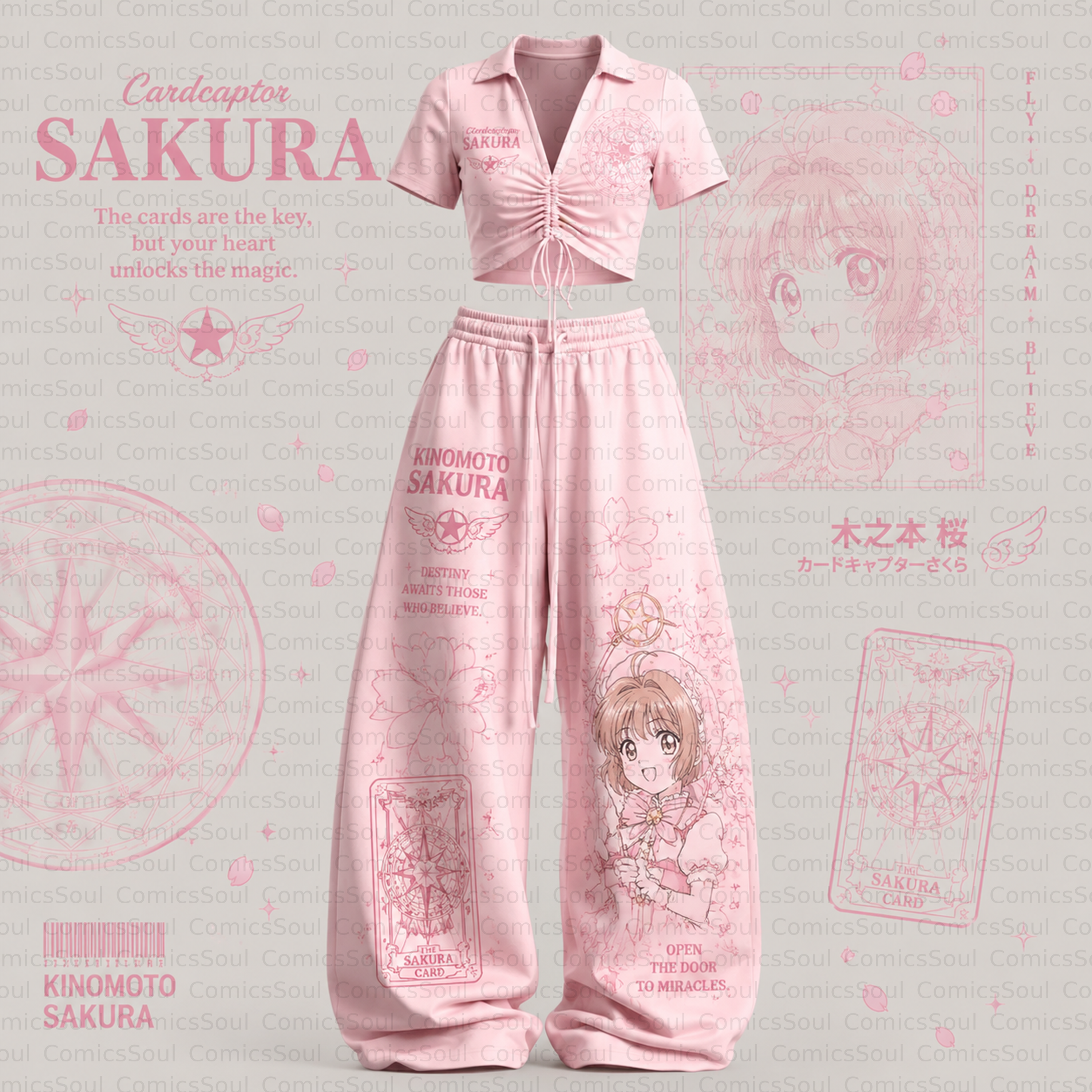 Cardcaptor Sakura Drawstring Short Sleeve Top & Long Pants Two-Piece Set TeeThreads Sustain the Scene with Custom Apparel