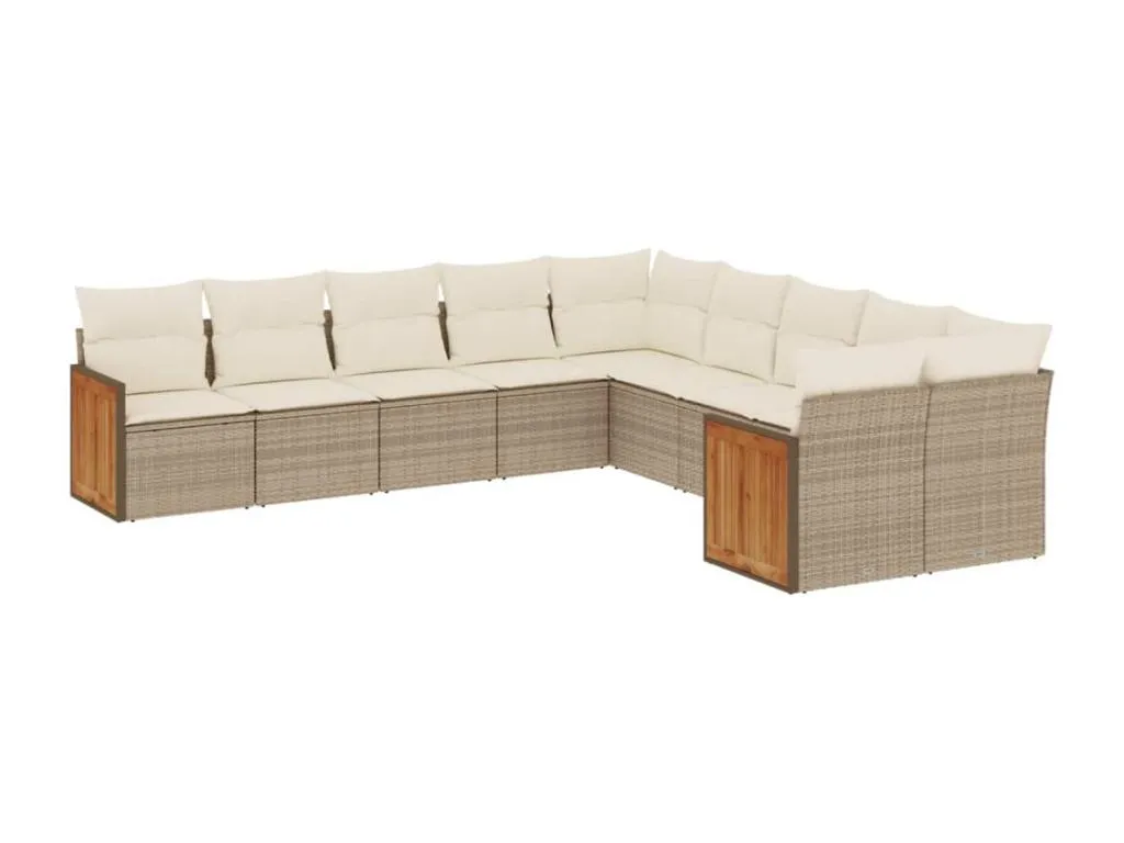 Juego de sofás de jardín con cojines beige 10 piezas ratán sintético