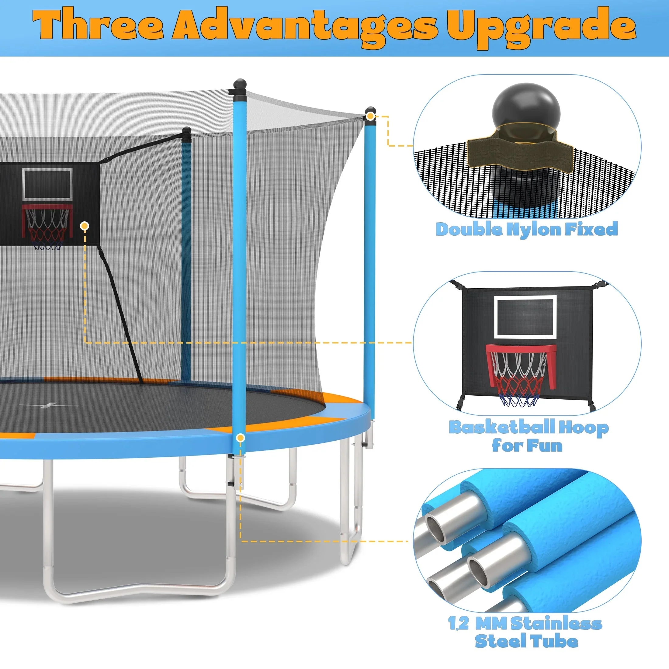 SHINPT 14ft Outdoor Trampoline With Safety Net, Basketball Hoop And Ladder - Image 23 SHINPT 14ft Outdoor Trampoline With Safety Net, Basketball Hoop And Ladder - Image 23