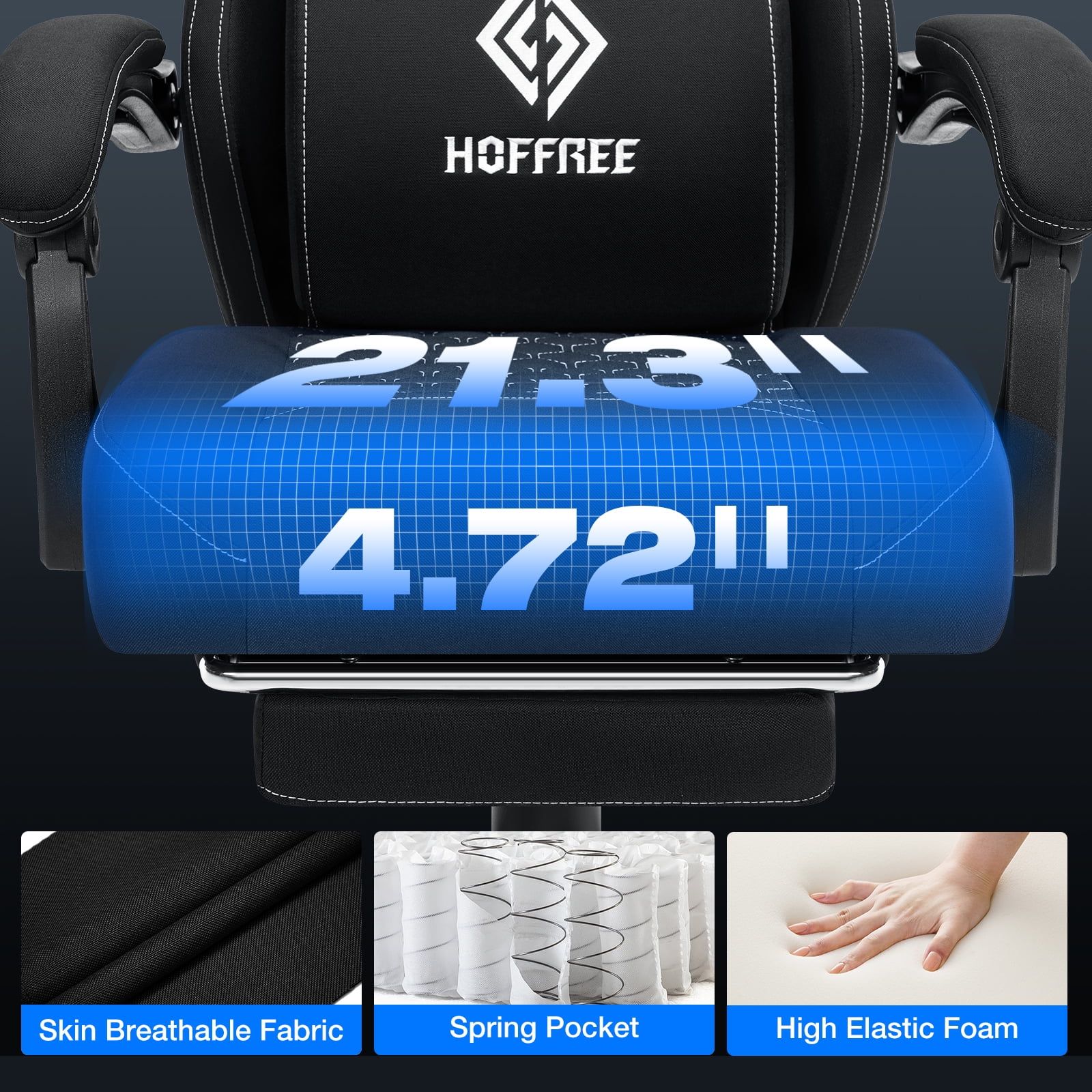 Hoffree Gaming Chair with Massage Fabric Office Chair with footrest for Adults, Ergonomic Gamer Chair with Headrest and Lumbar Support for Office Gaming, 440 LBS - Image 10