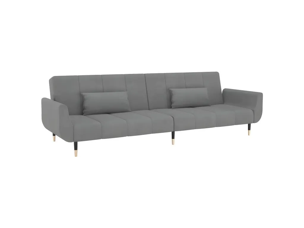 Sofá cama de 2 plazas con dos almohadas terciopelo gris claro