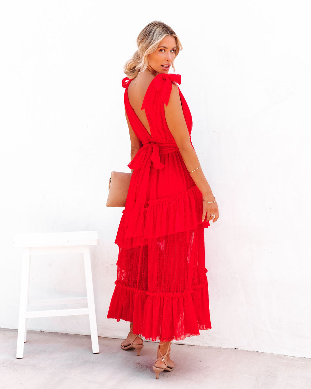 Carrie In Paris Tiered Tulle Midi Dress - Red - Se7enfashion