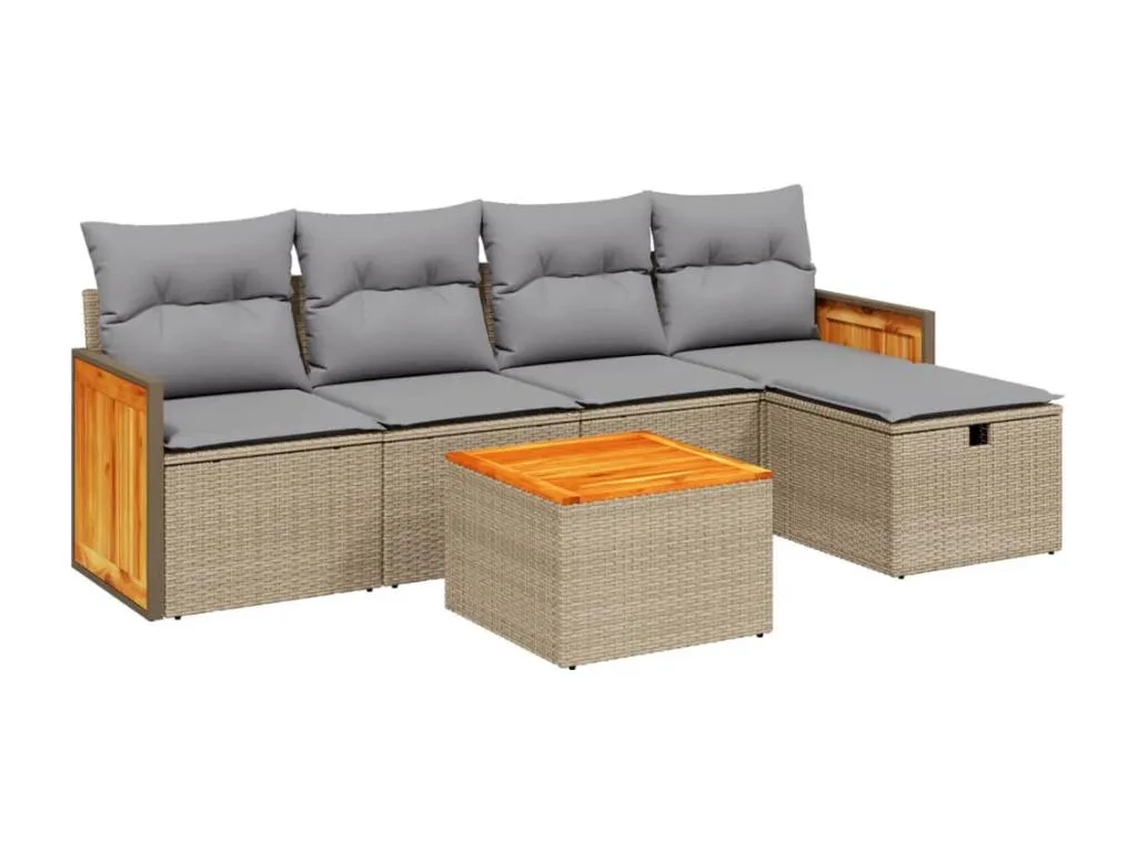 Juego de sofás jardín con cojines beige mezcla 6 piezas ratán PE vazr37989