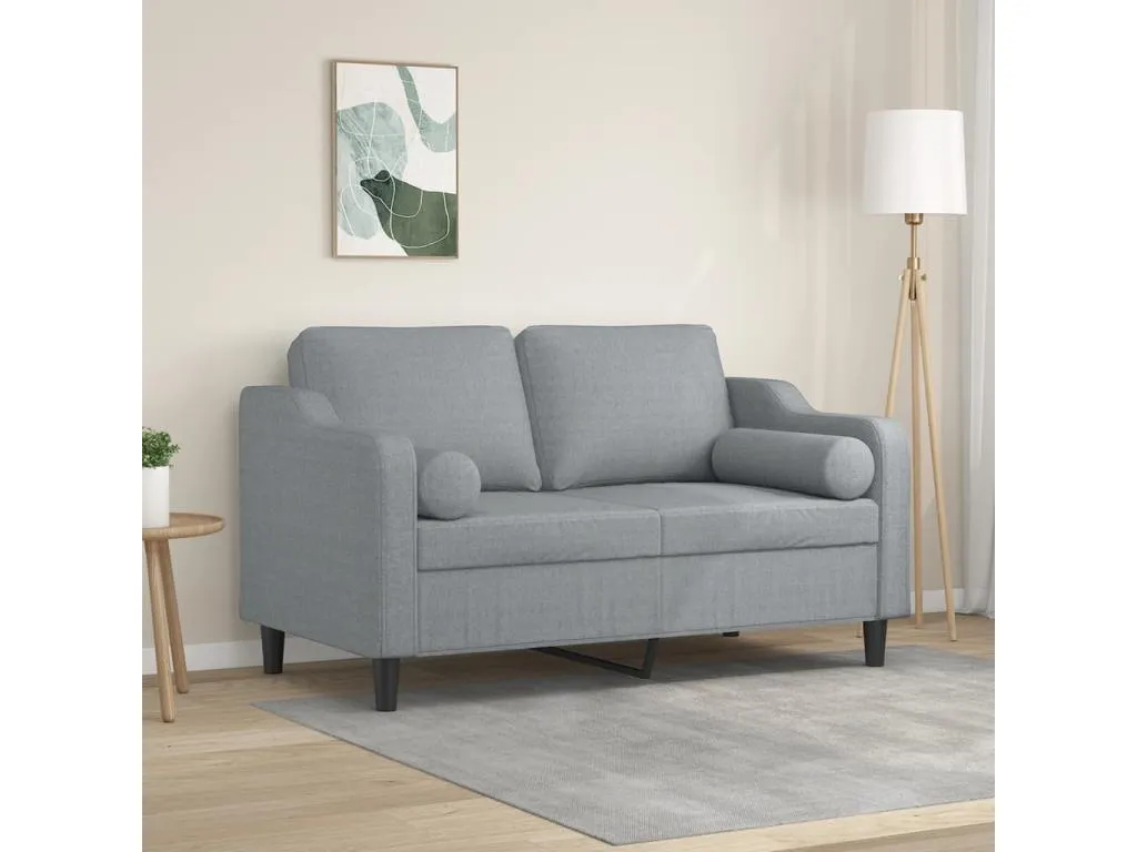 Sofá de 2 plazas con cojines tela gris claro 120 cm