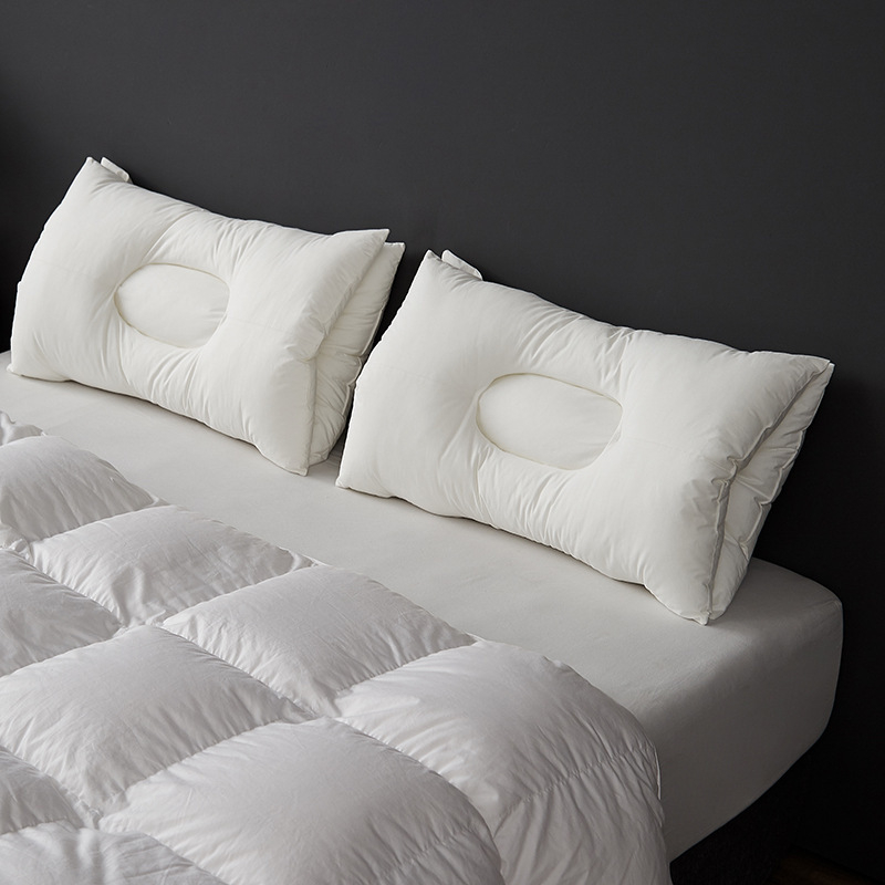 Ergonomic Central Hole Cotton Bed Pillow Low Soft Neck Support Side Sleeper Pillow Pair for Adult Dorm Household