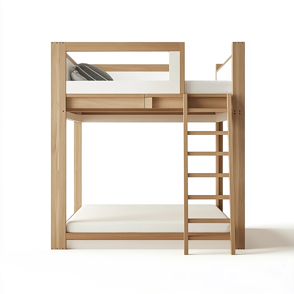 Cama litera de madera para dormitorio juvenil color madera natural y blanco