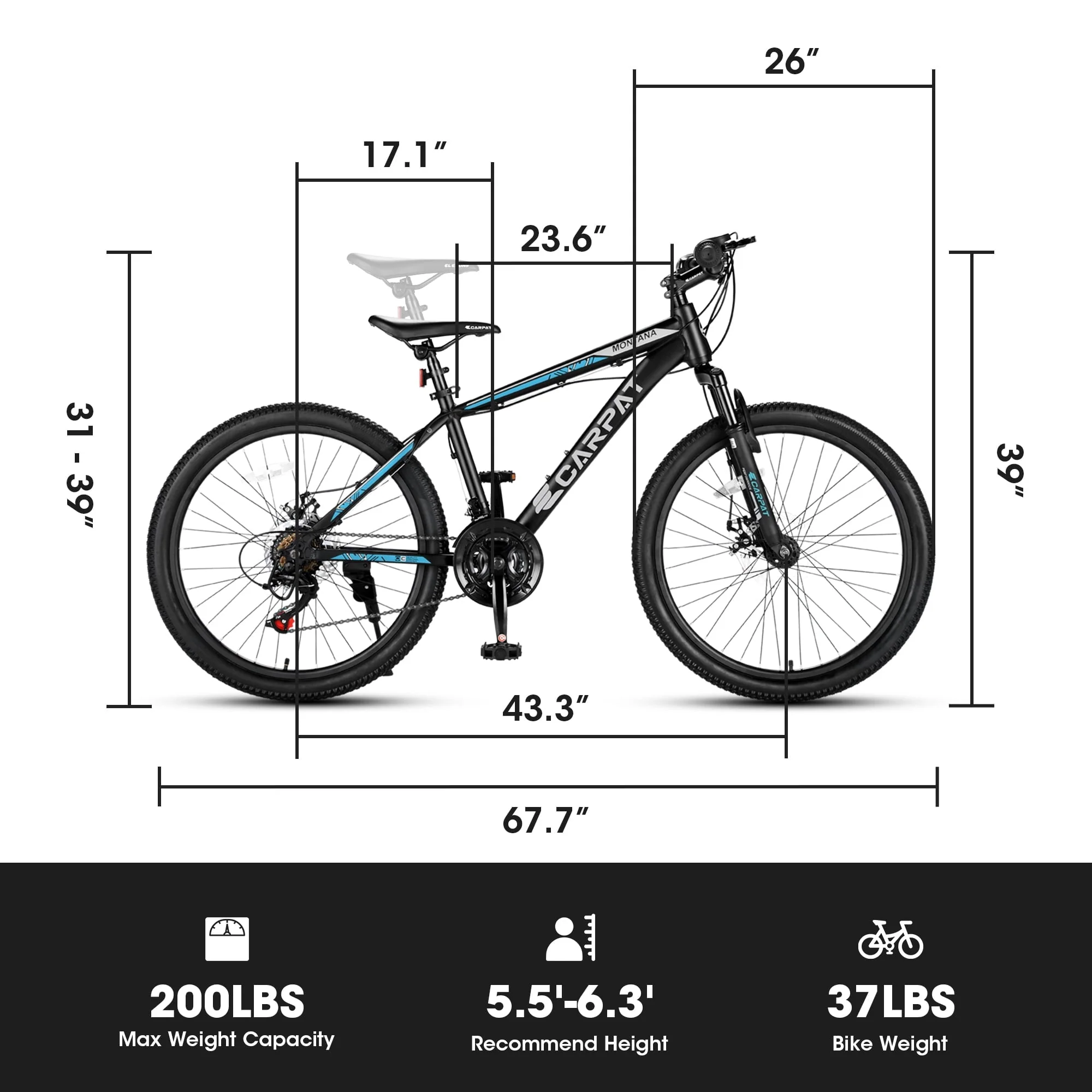 26" Mountain Bike, Aluminum Mountain Bike for Adult with Disc Brakes & Suspension - Image 6