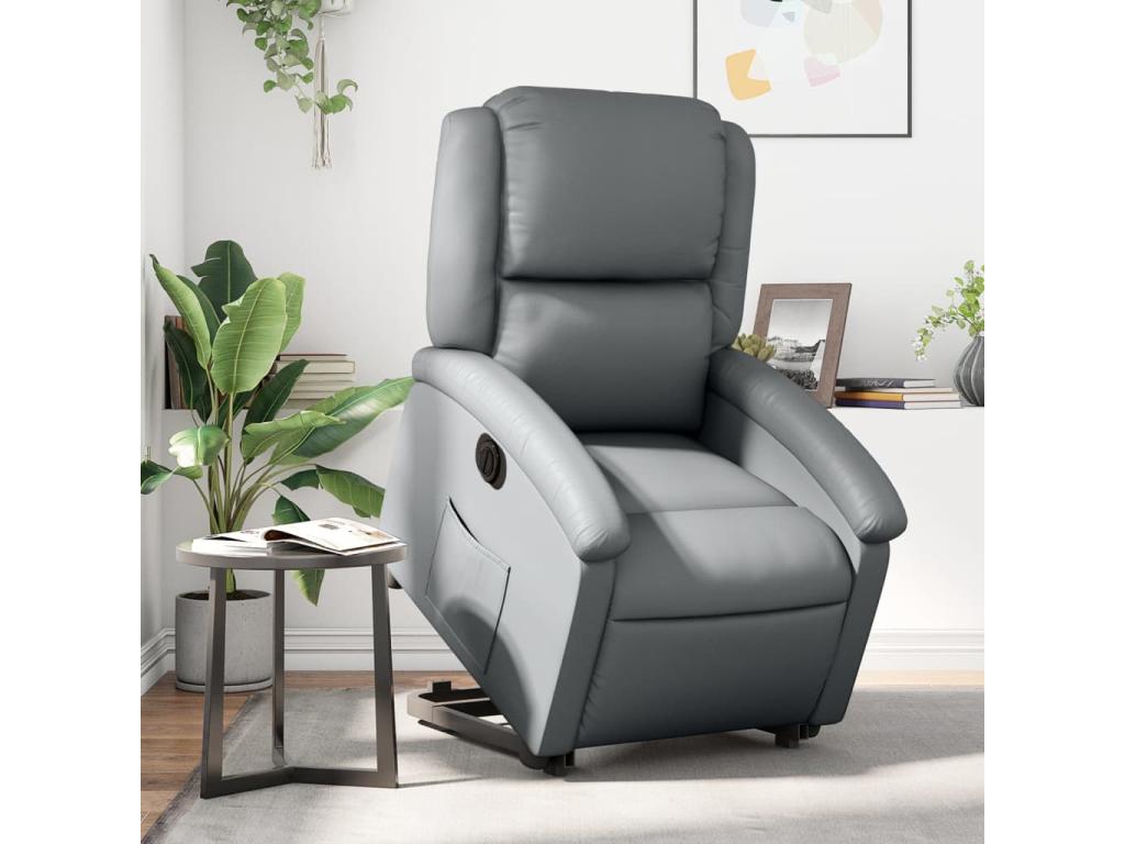 Sillón reclinable elevable eléctrico de cuero sintético gris