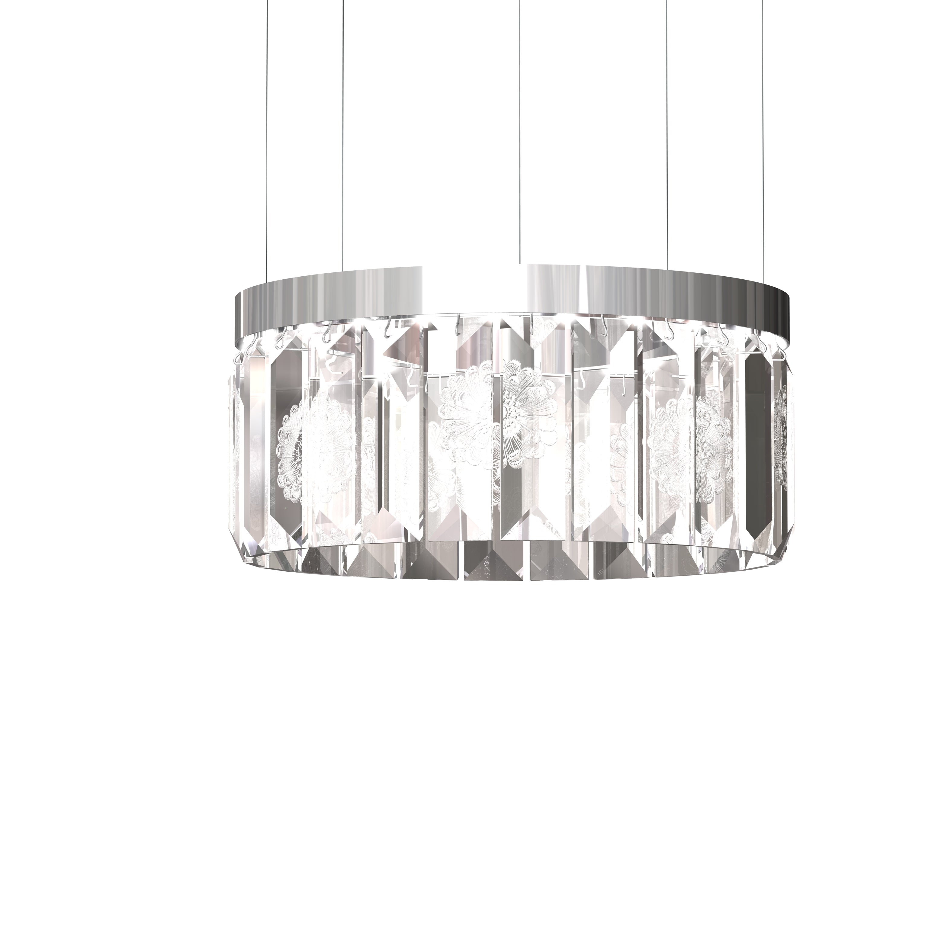 LUSTRE SERENE 24 PRISMES, CIRCULAIRE - CRISTAL INCOLORE, FINITION NICKEL (PLAQUÉ)