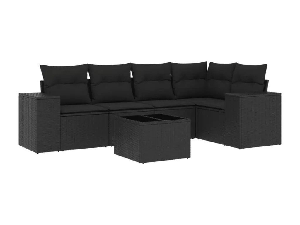 Set de sofás de jardín 6 piezas y cojines ratán sintético negro 07378POAC