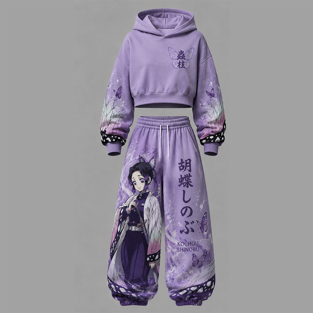 Demon Slayer Cropped Long Sleeve Hoodie & High Waist Jogger Pants Two Piece TeeThreads Sustain the Scene with Custom Apparel