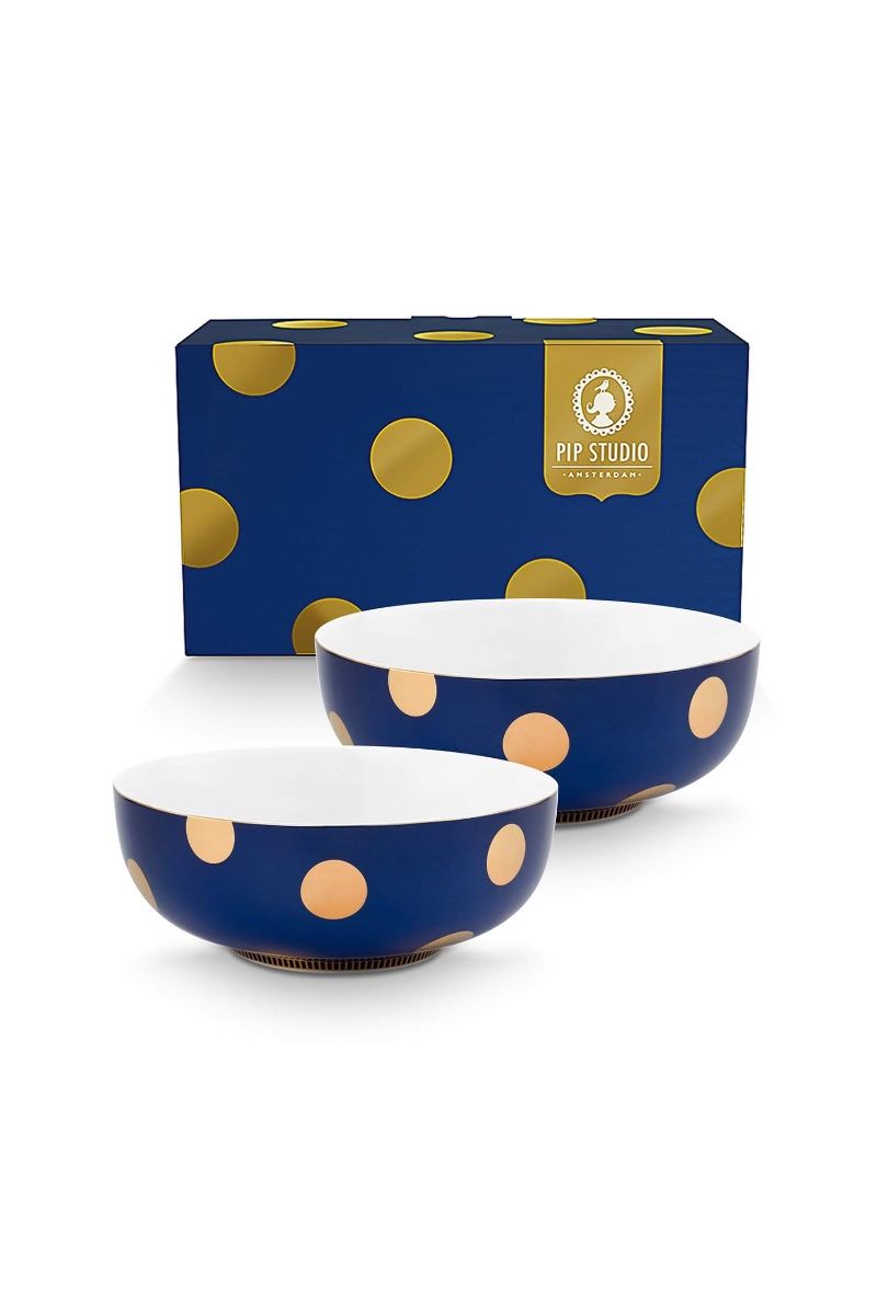 Set/2 Bowls Dot Delight Navy/Gold 20cm