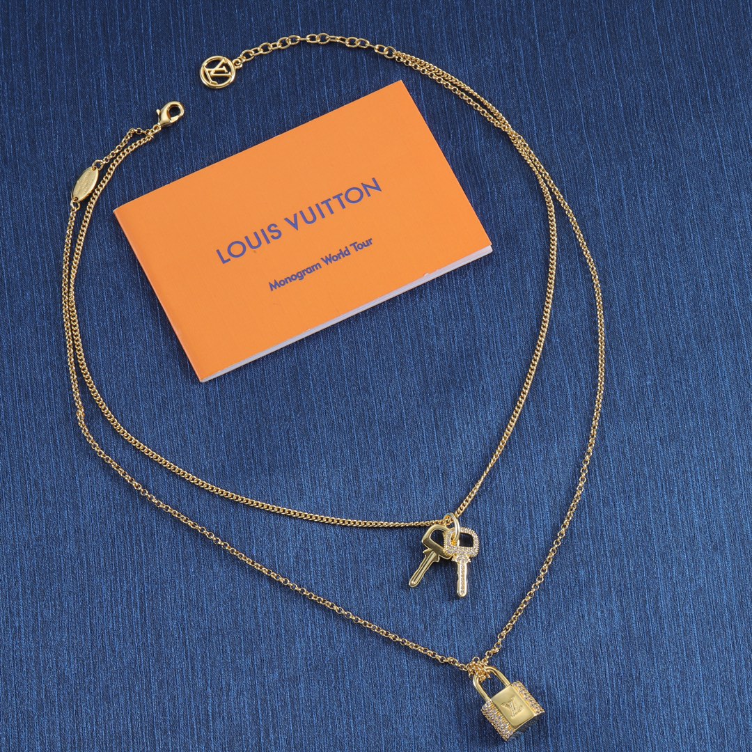 Louis Vuitton 2 Layers Lock and Key Necklace - Original Replica Club