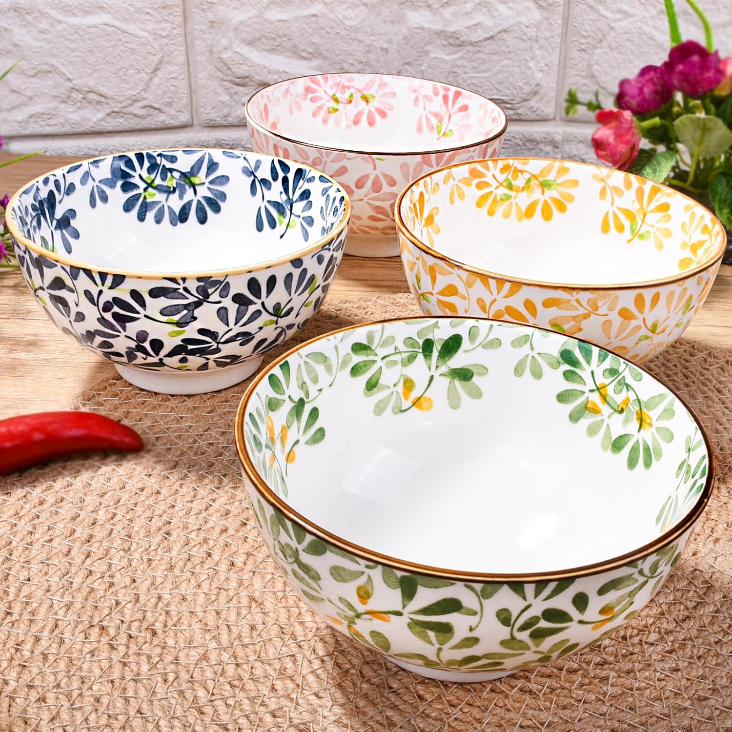 Japanese Ceramic Rice Bowls Set of 4, Porcelain Dessert Bowls Ice Cream Bowls Set Microwave Safe for Snacks, Salad, Dips, Rice