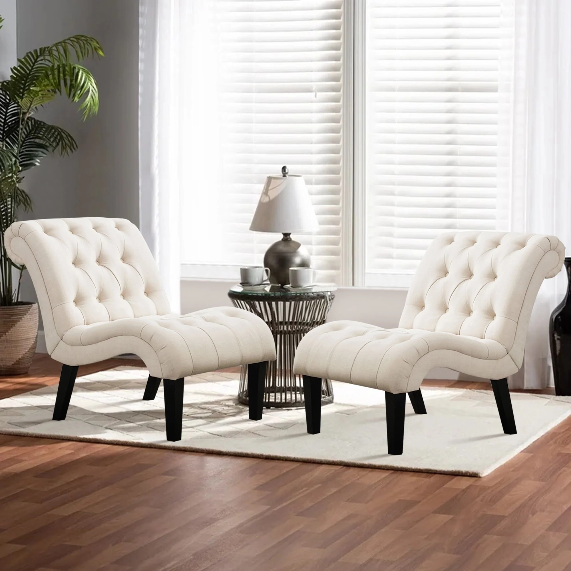 Andeworld Upholstered Accent Chair for Bedroom Living Room Chairs Lounge Chair with Wood Legs Cream Fabric - Image 2