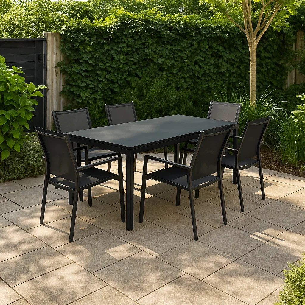 Conjunto de comedor de jardín para 6 personas,Estructura de aluminio con mesa rectangular y 6 sillas,Negro - WCgQUSD194Pp