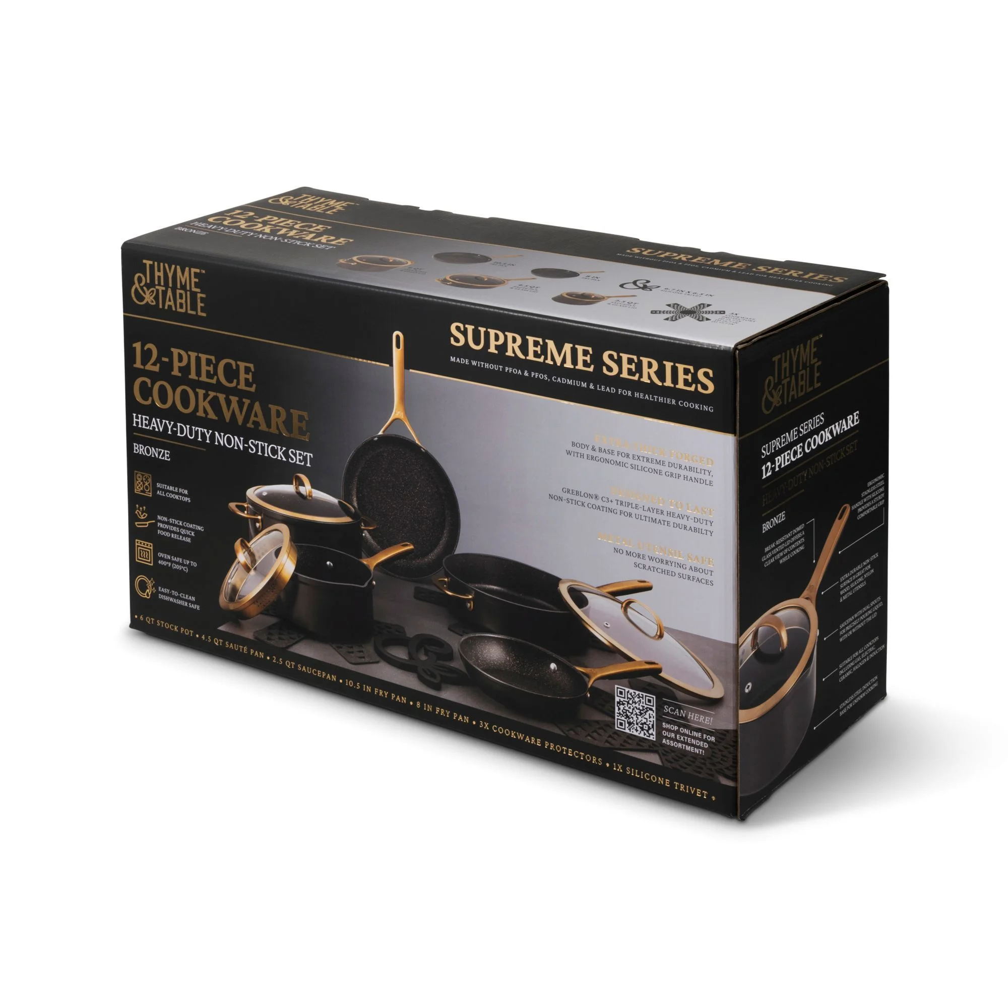 Thyme & Table Supreme 12-Piece Non-Stick Cookware Set, Pots and Pans Set- Bronze - Image 22