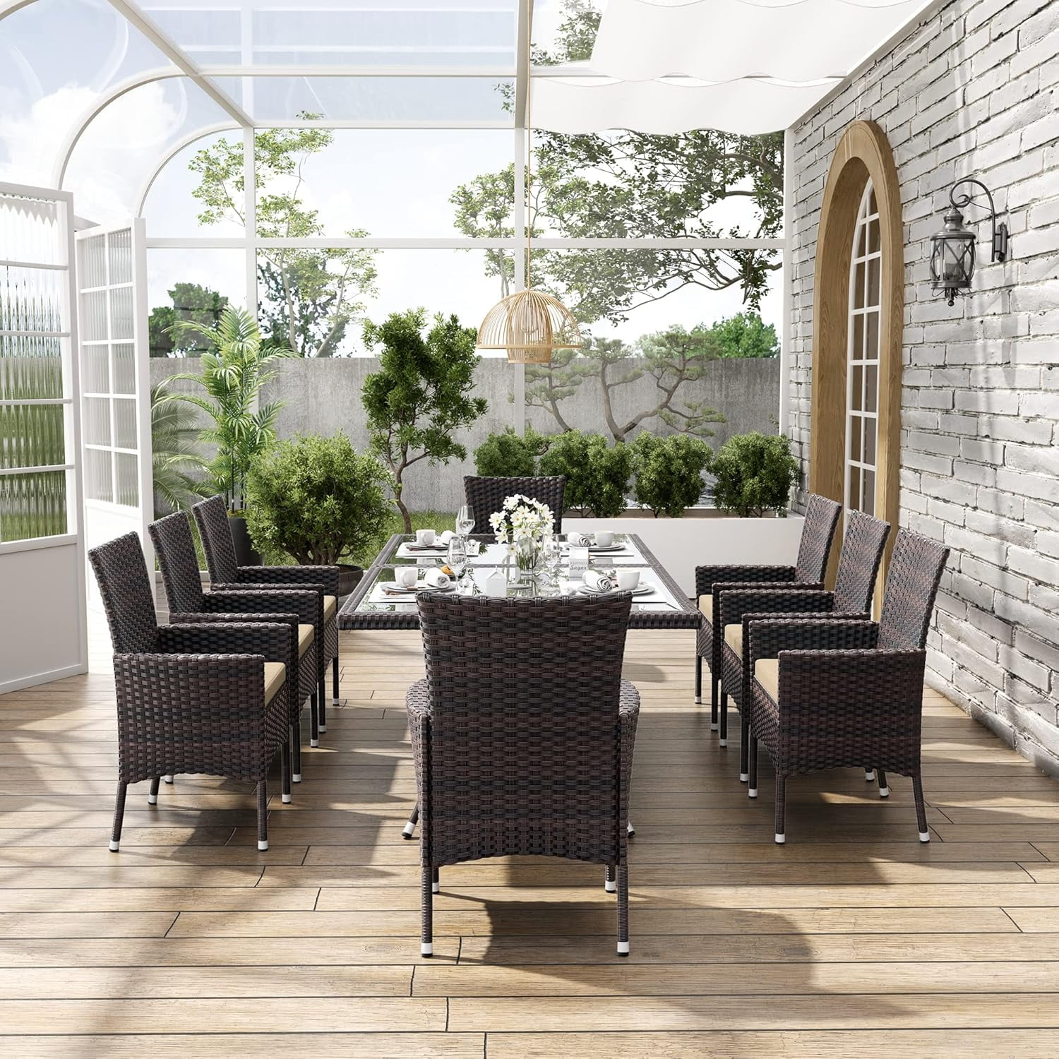 ALAULM 5 Pieces Patio Dining Set Outdoor Rattan Furniture with Square Glass Tabletop 4 Chairs with Cushions for Patio, Backyard Outdoor Kitchen Lawn & Garden Blue - Image 31