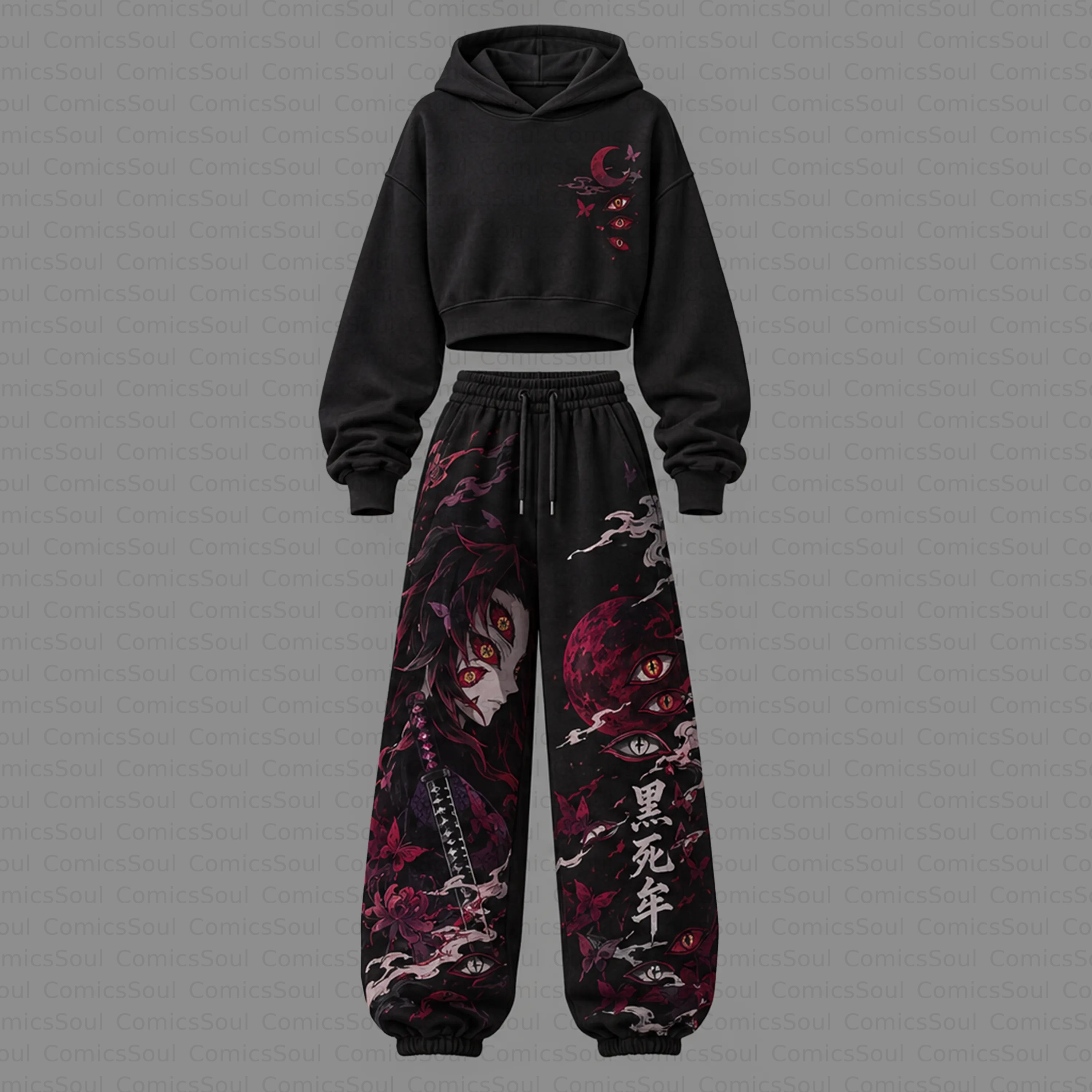 Demon Slayer Cropped Long Sleeve Hoodie & High Waist Jogger Pants Two Piece TeeThreads Sustain the Scene with Custom Apparel