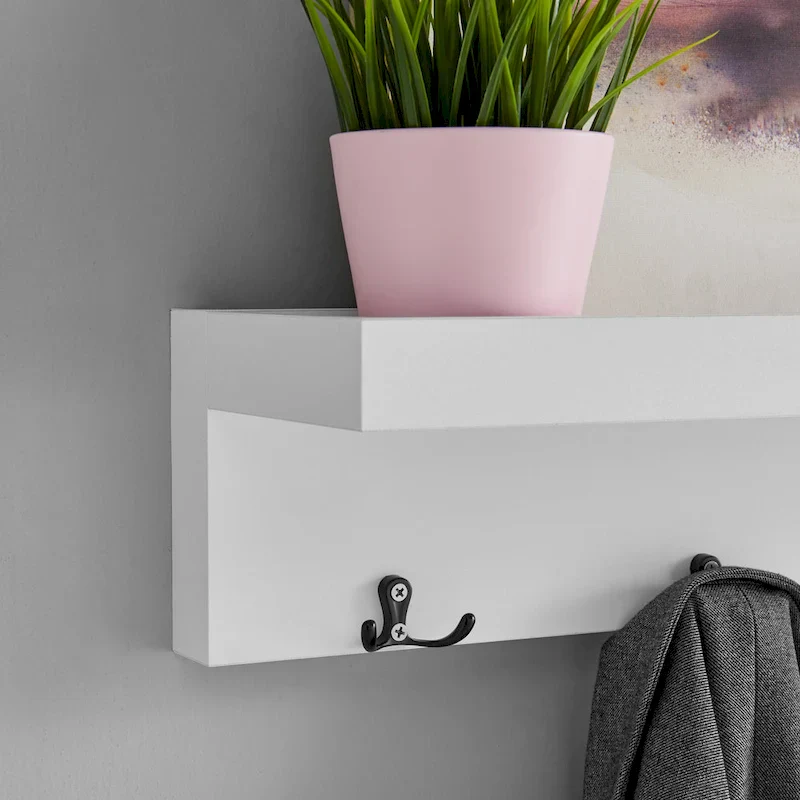 Danya B. Wall-Mounted Coat Rack with Decorative Ledge Shelf and Hooks for Entryway