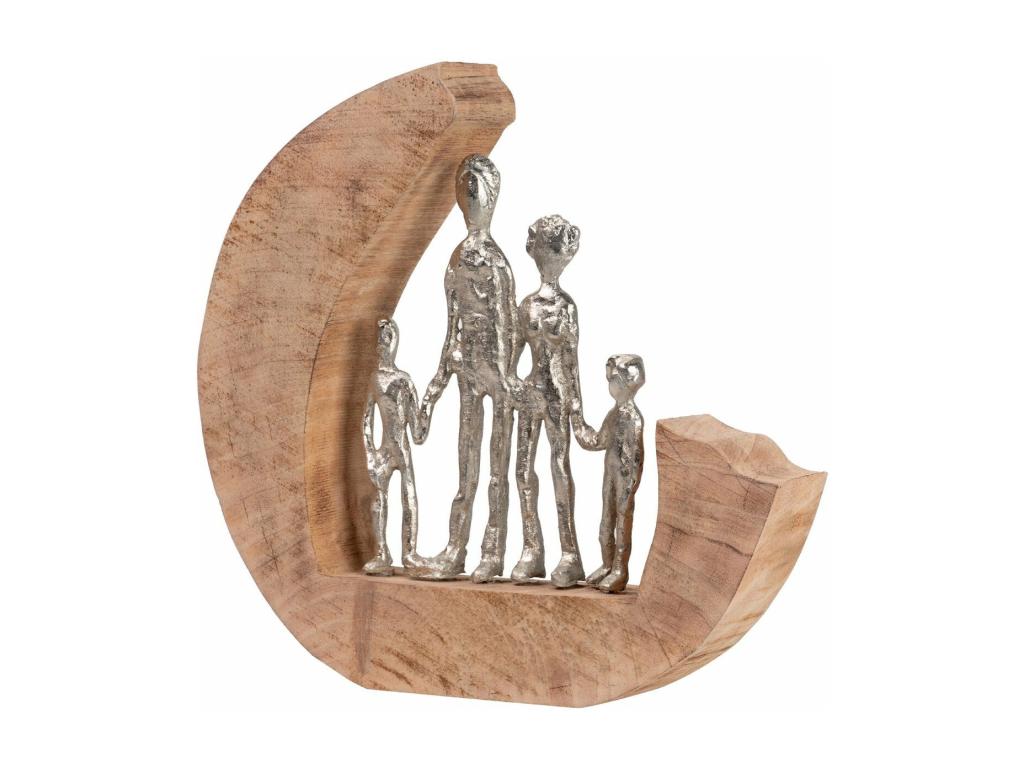 Figura Familia Aluminio Madera Mango 28x6x27 Cm