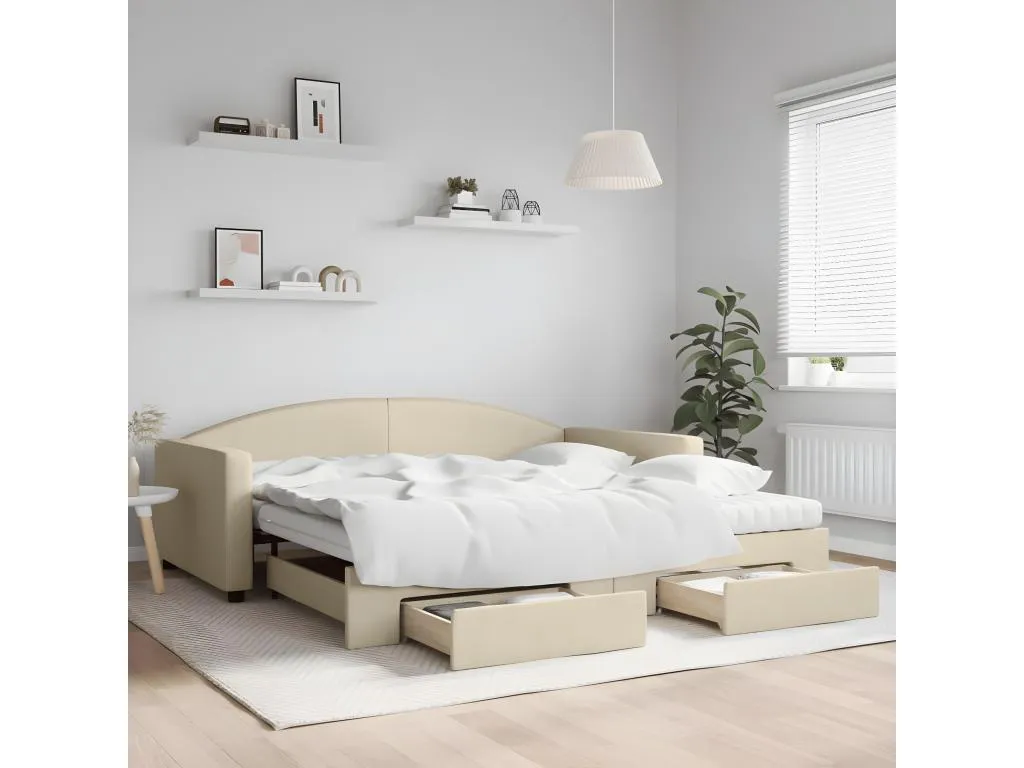 Sofá cama Alkifurniturees con cajones tela color crema 100x200 cm SWXF21849