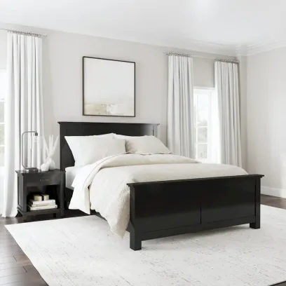Homestyles Oak Park Black Wood Queen Bed and Nightstand Set - 2 Pieces