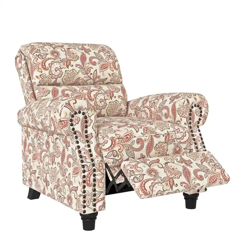 Push Back Recliner Chair with Padded Cushion and Solid Wood Legs