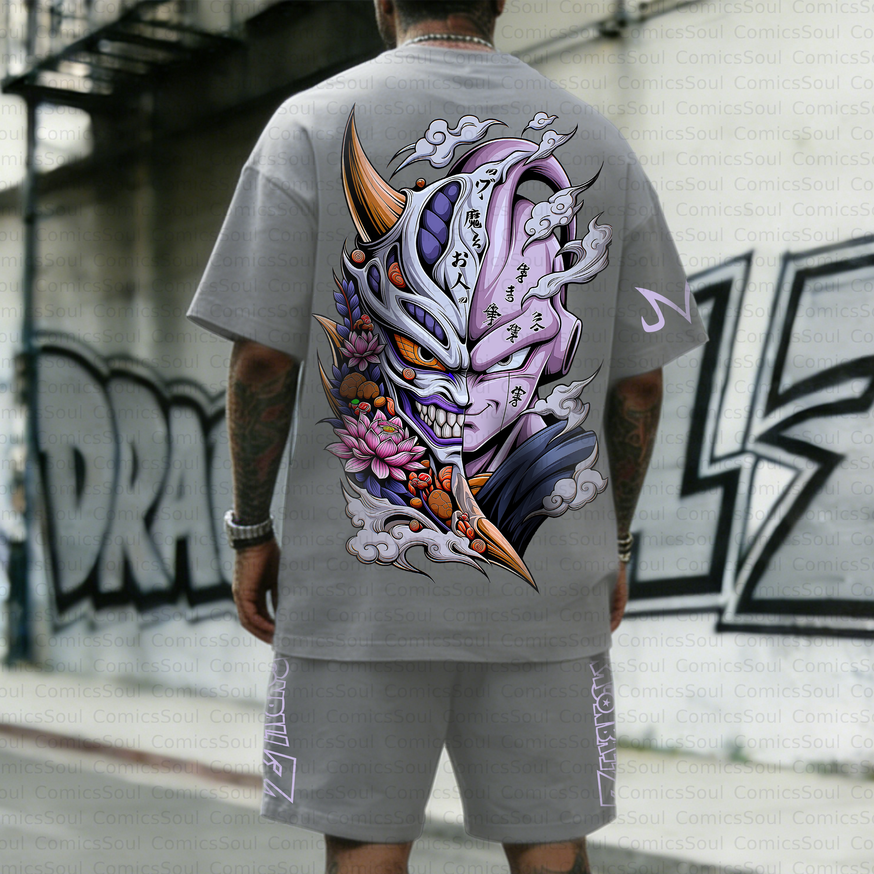 Unisex Anime Inspired Vintage T-shirt& Shorts 2 Pieces Set