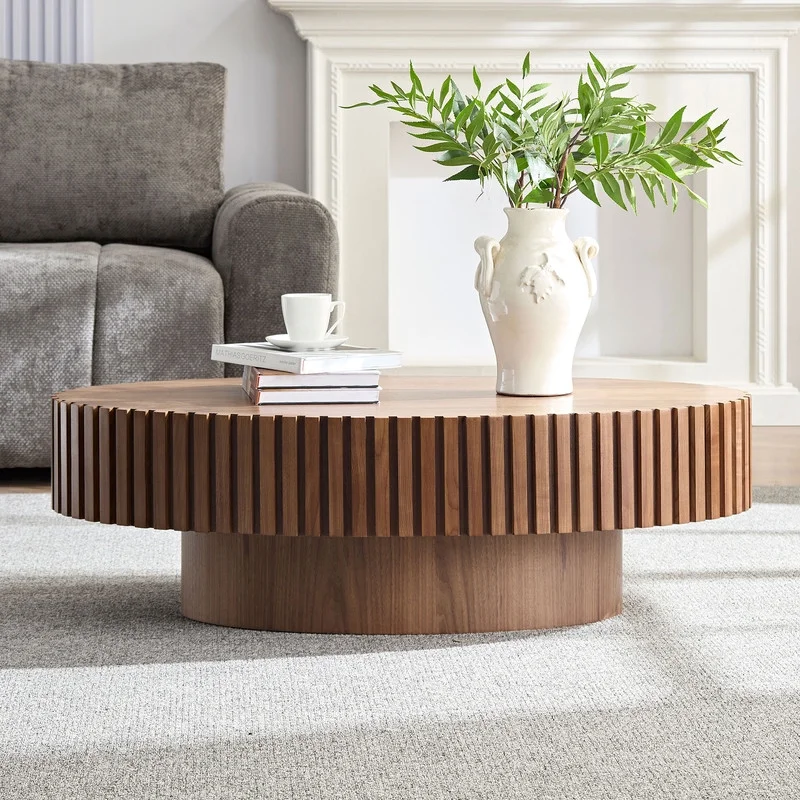 FFH 43.7 inch Oval Coffee Table for Living Room,Handcraft Rustic Corner Coffee Table Nature Wood Relief Sturdy Pedestal for Apartmen,Side Table Centre Table,Nature Wood - Image 85
