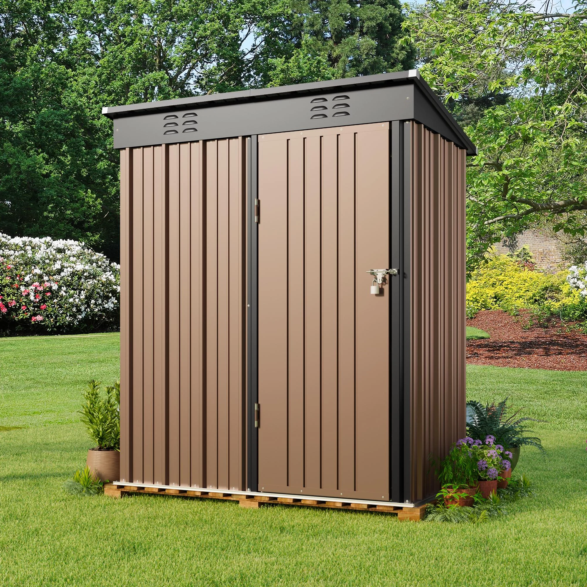 5' x 3' Outdoor Storage Shed, Metal Outdoor Storage Cabinet with Single Lockable Door, Waterproof Tool Shed,Gray - Image 16