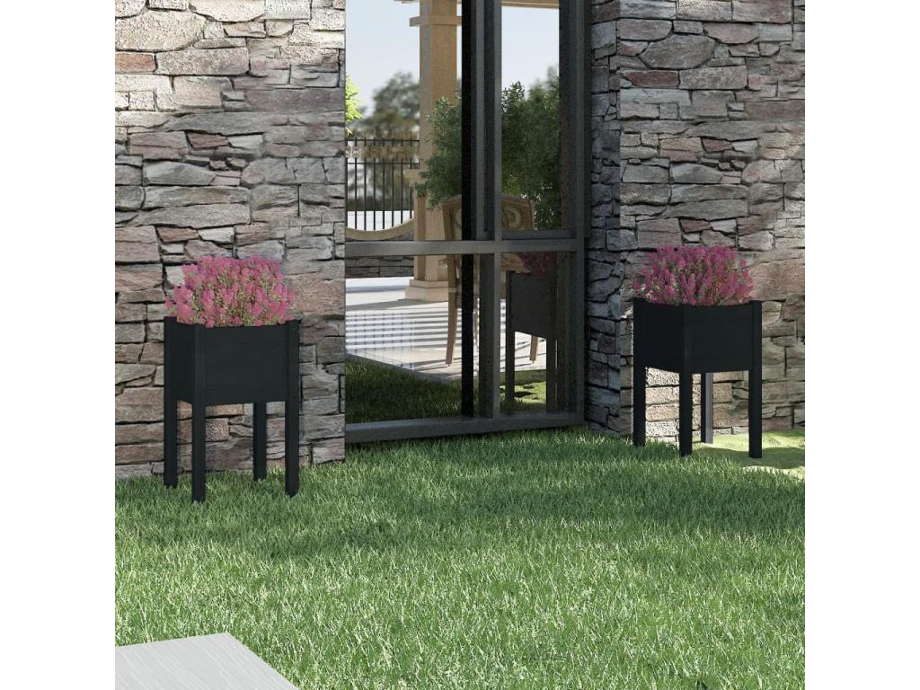 Jardineras 2 unidades madera maciza de pino negro 40x40x70 cm