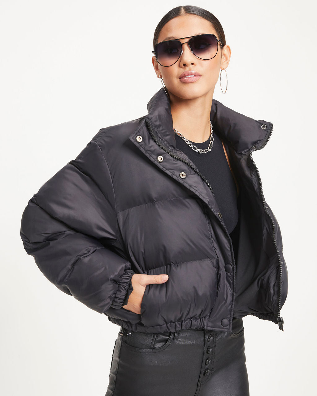 Alpine Explorer Pocketed Puff Jacket - Black - Se7enfashion