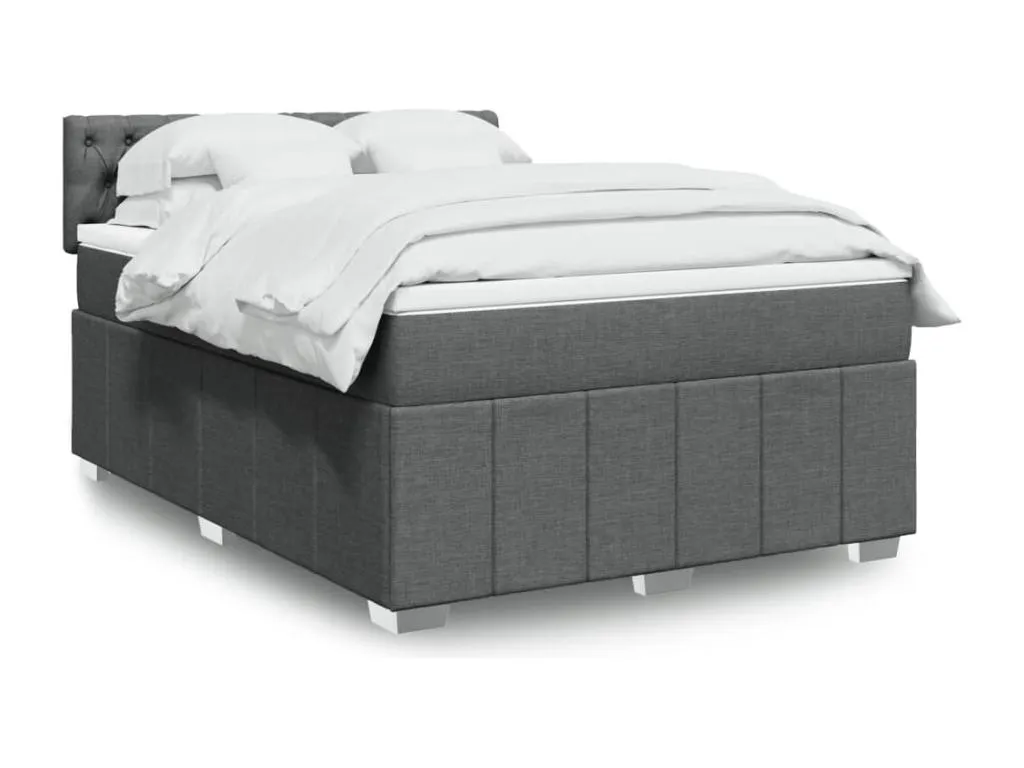 Cama box spring con colchón tela gris oscuro 160x200 cm bqr3521643
