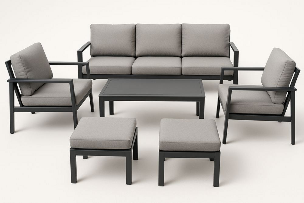 Conjunto de Muebles de Jardín 6 Piezas Sofá Aluminio Gris