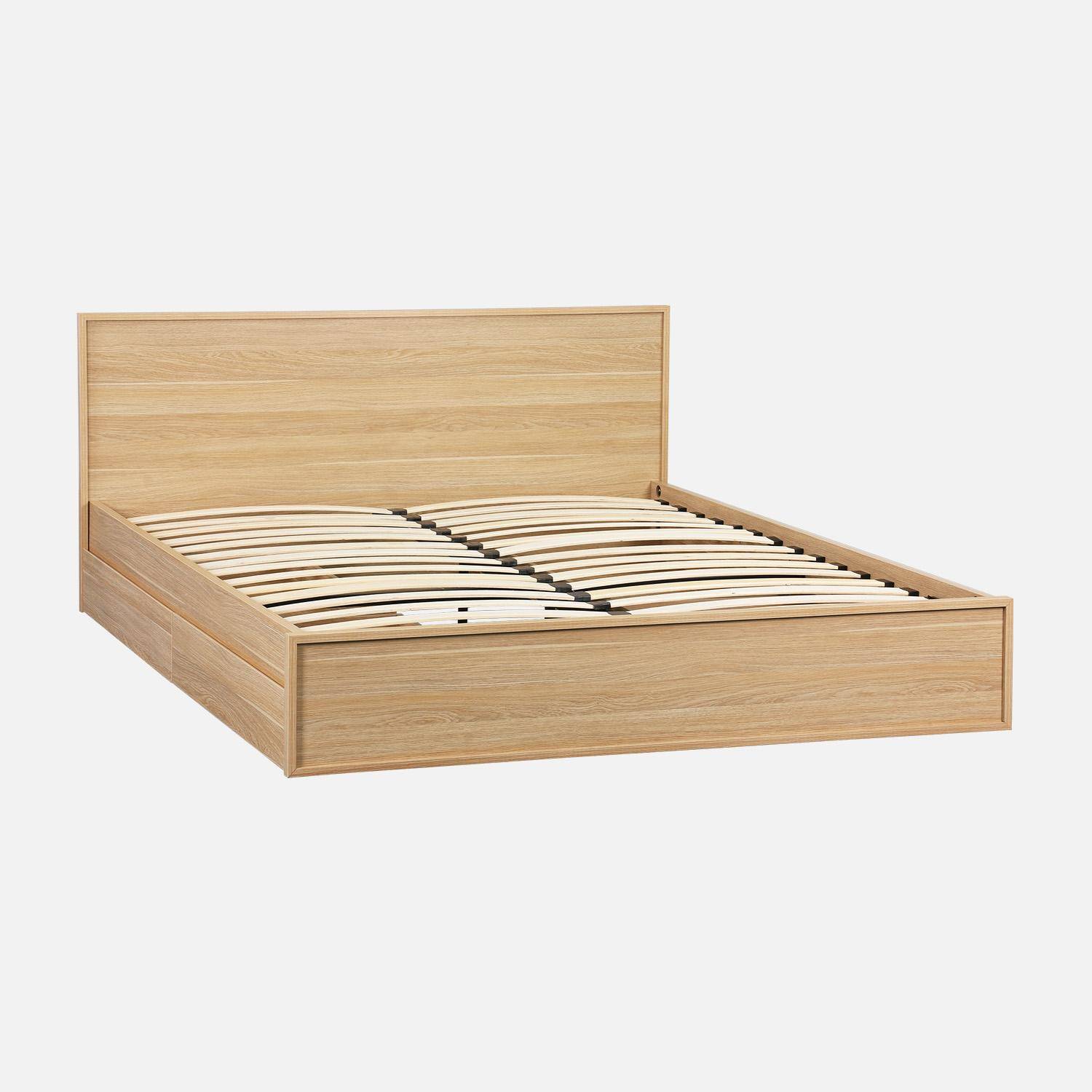Kuba - Cama con somier de láminas y cabecero 160x200cm + 4 cajones decoración madera