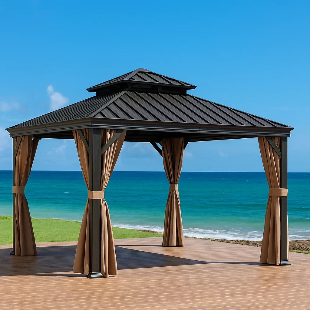 Pérgola de jardín,con lona de sombreo,negro,aluminio y tela,exterior,305x305x292 cm