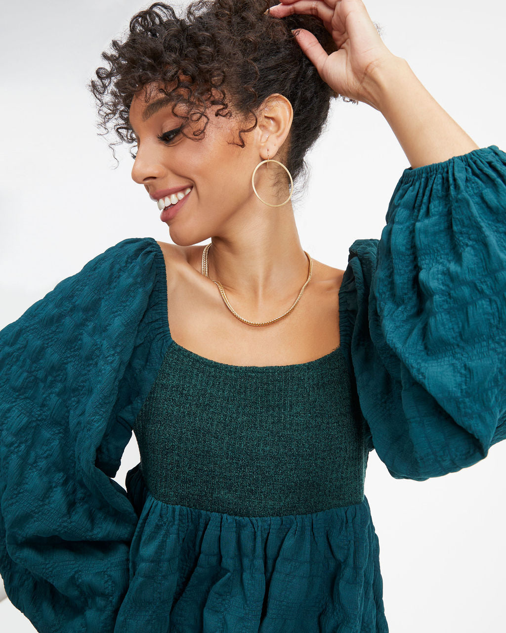 Lost In A Maze Textured Knit Babydoll Dress - Pine - Se7enfashion