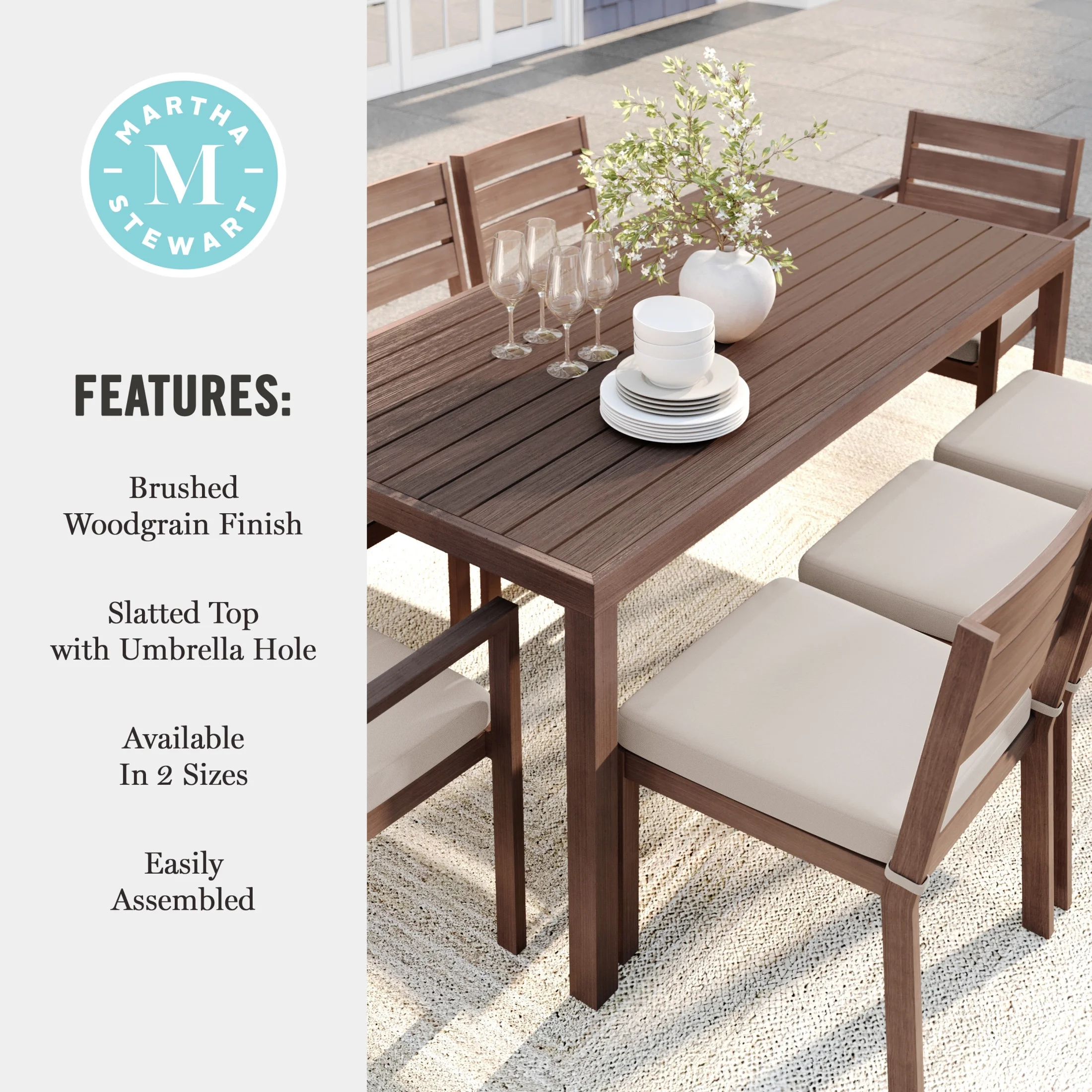 Martha Stewart 71" Indoor-Outdoor Patio Table with Gray Brushed Woodgrain Aluminum Finish - Image 16