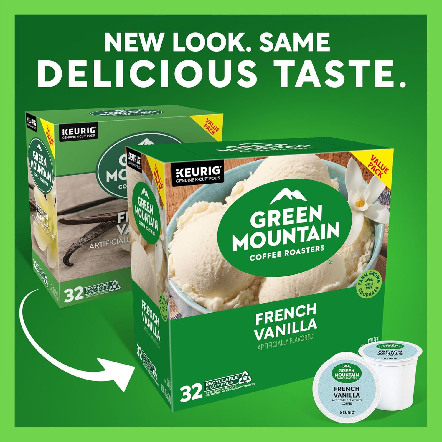 Green Mountain Coffee Roasters French Vanilla Coffee. Keurig Single-Serve K-Cup pods. Light Roast. 32 Count