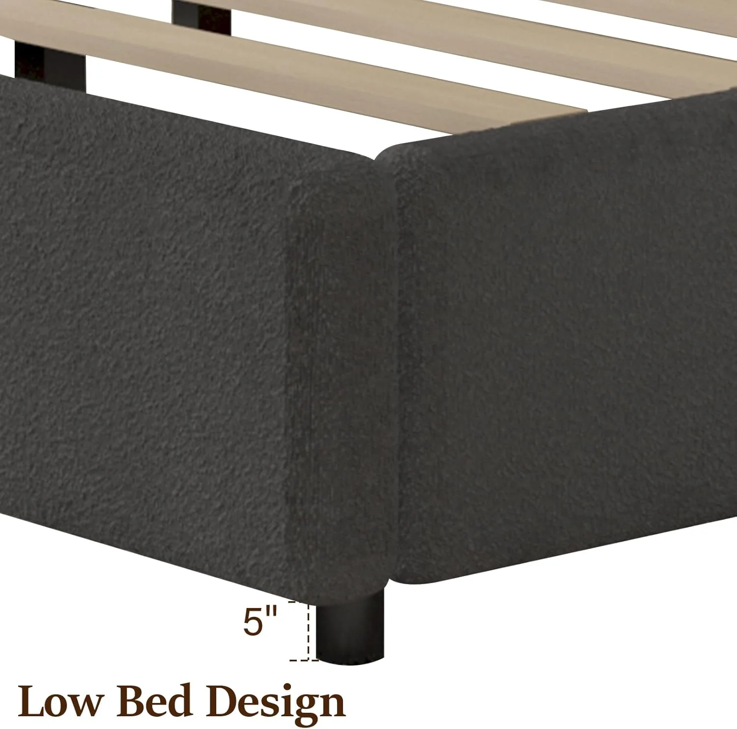 4 EVER WINNER Queen Size Bed Frame, Boucle Upholstered Bed Frame with Headboard, White Queen Bed Frame, White