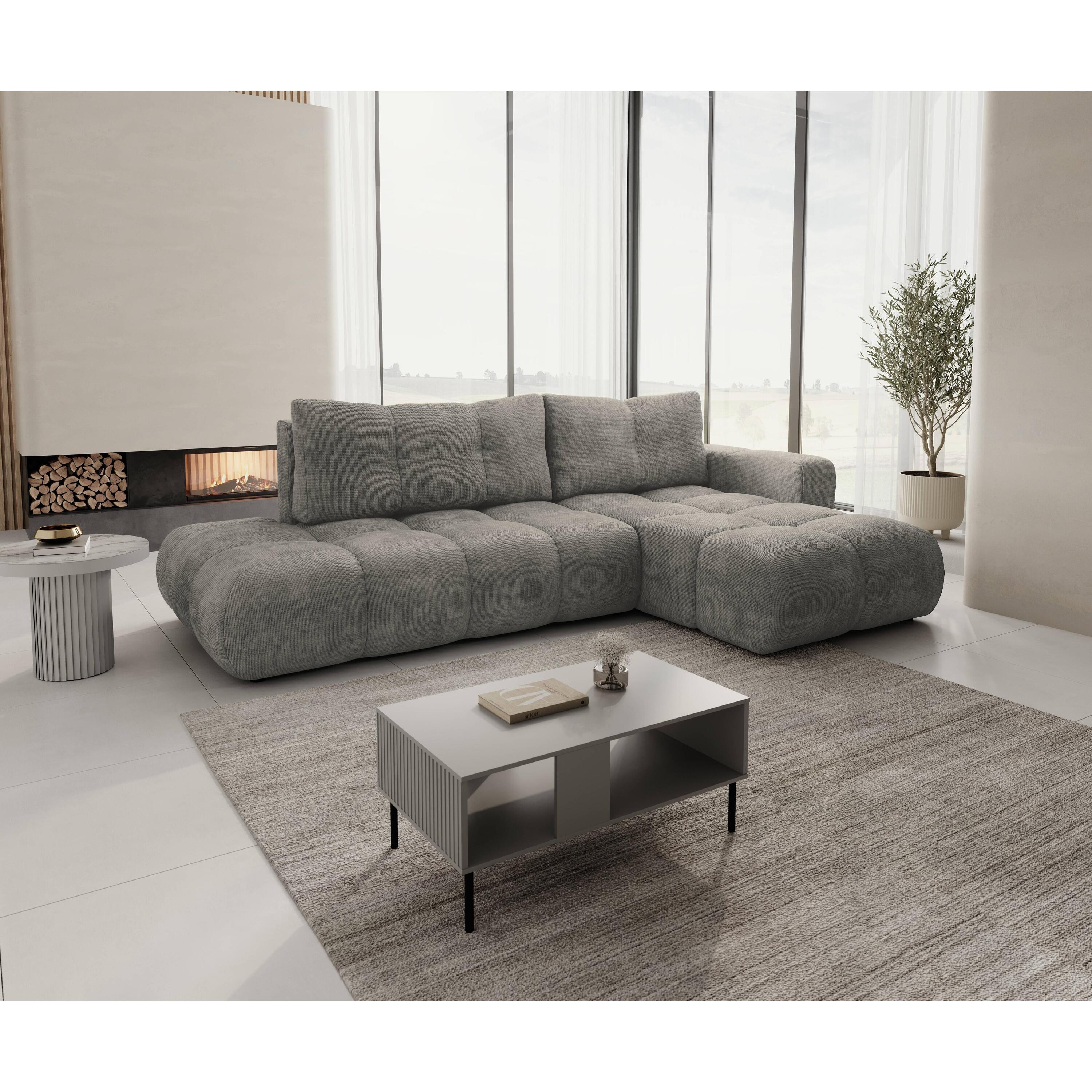 by fonQ Charme Hoekbank Rechts met Slaapfunctie - Chenille - Donkergri