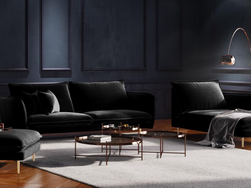 Tucasago - Chaise longue de angulo derecho "Vienna" de terciopelo negro - 170x110x95cm