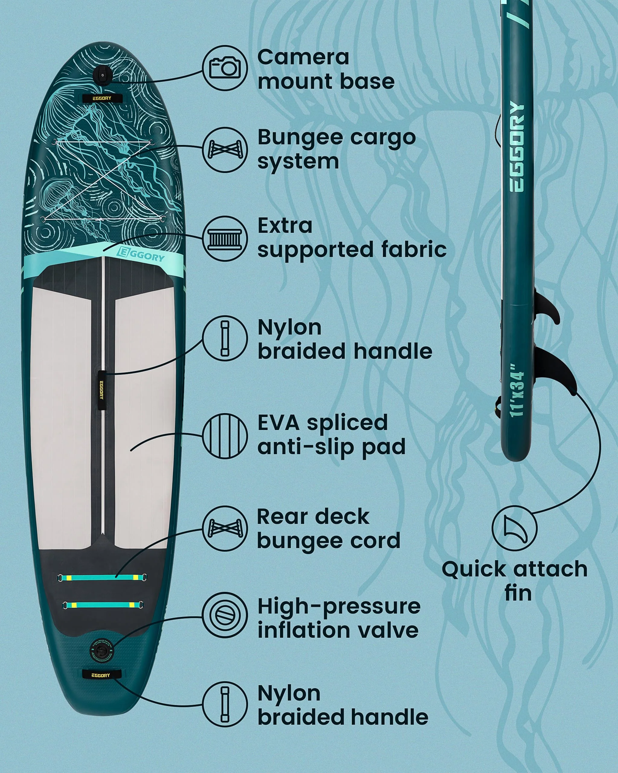 EGGORY 11 ft Inflatable Paddle Boards Stand Up Paddle Board with Full SUP Accessories - Image 6