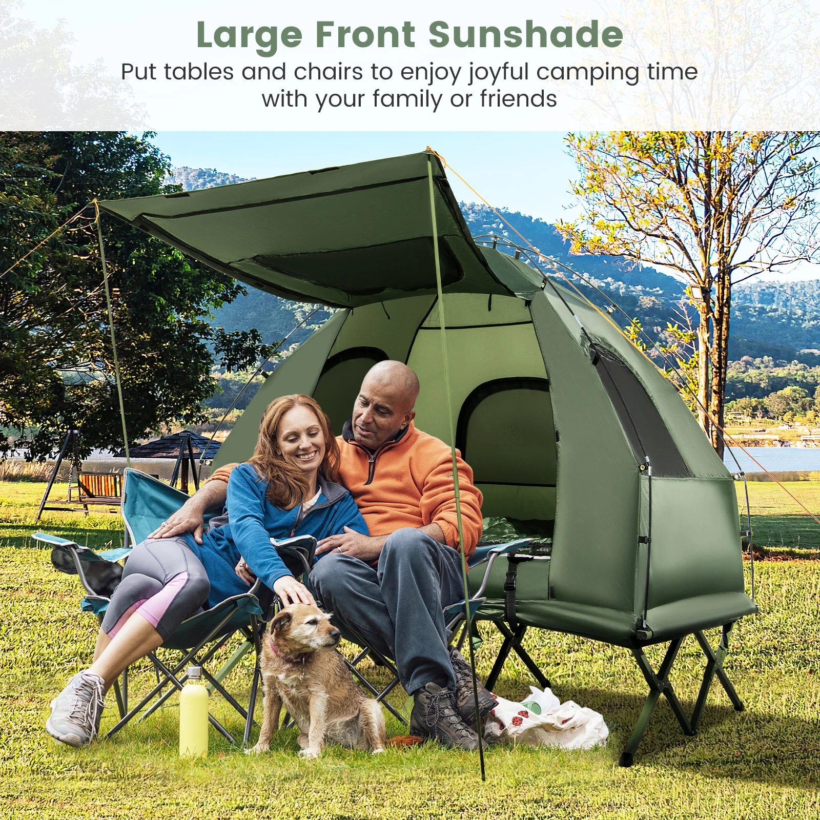 Gymax 2-Person Camping Tent Cot 5-in-1 Folding Camping Bed w/ Air Mattress Pillow Sleeping Bag - Image 10