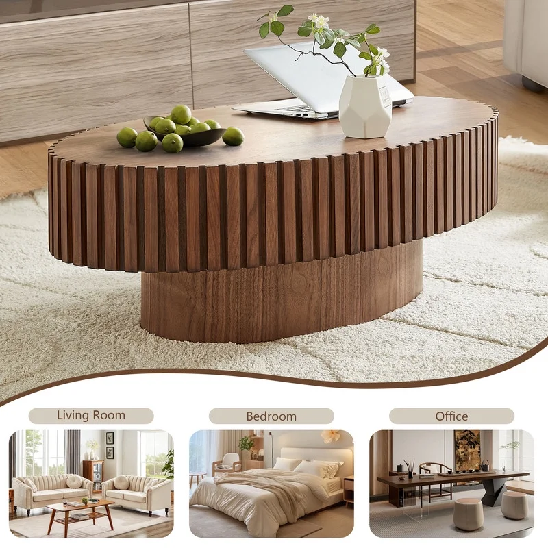FFH 43.7 inch Oval Coffee Table for Living Room,Handcraft Rustic Corner Coffee Table Nature Wood Relief Sturdy Pedestal for Apartmen,Side Table Centre Table,Nature Wood - Image 81