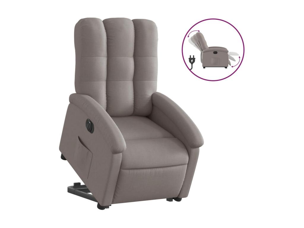 Sillón eléctrico reclinable elevable de tela gris taupe