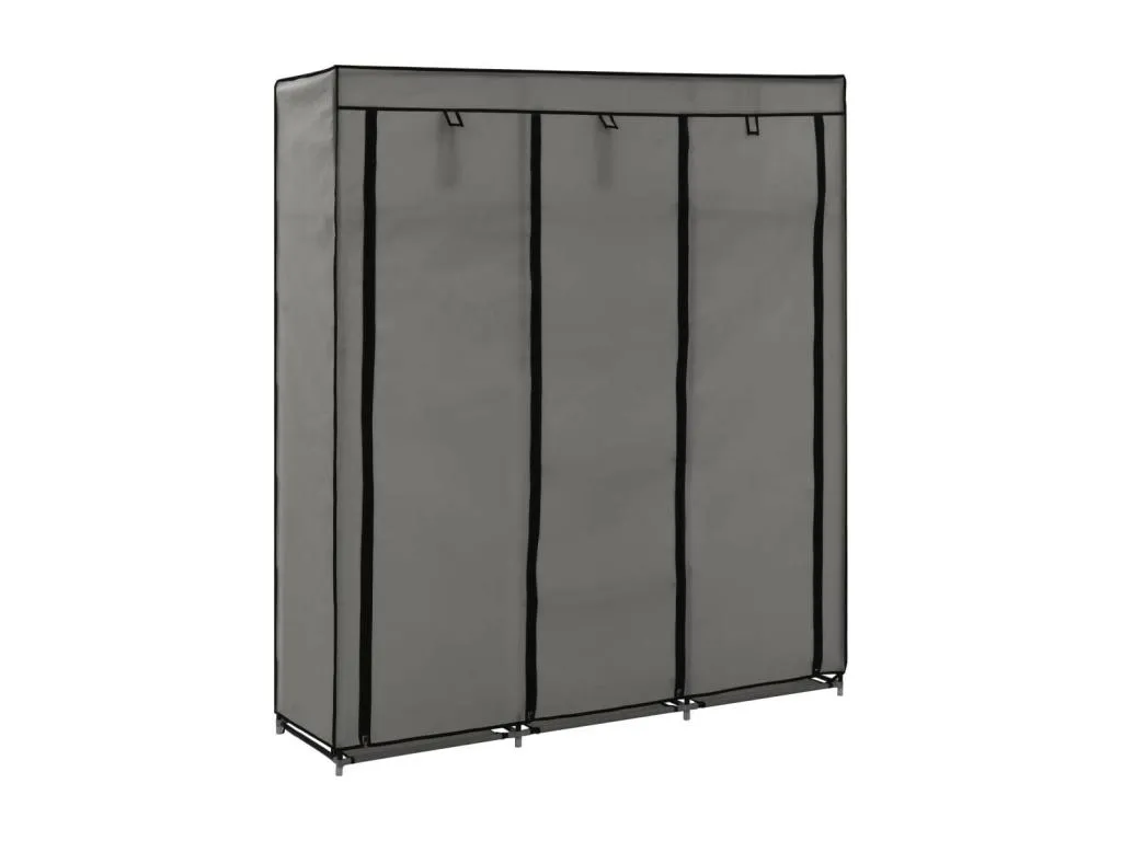 Armario de tela gris con compartimentos y barras para colgar 150x45x175 cm AU7303826