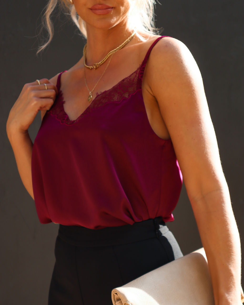 Mariola Satin Lace Tank Top - Wine - Se7enfashion